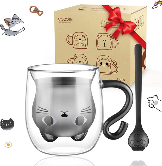 Cute Cat Mug Double Walled Glass Mug 290ml